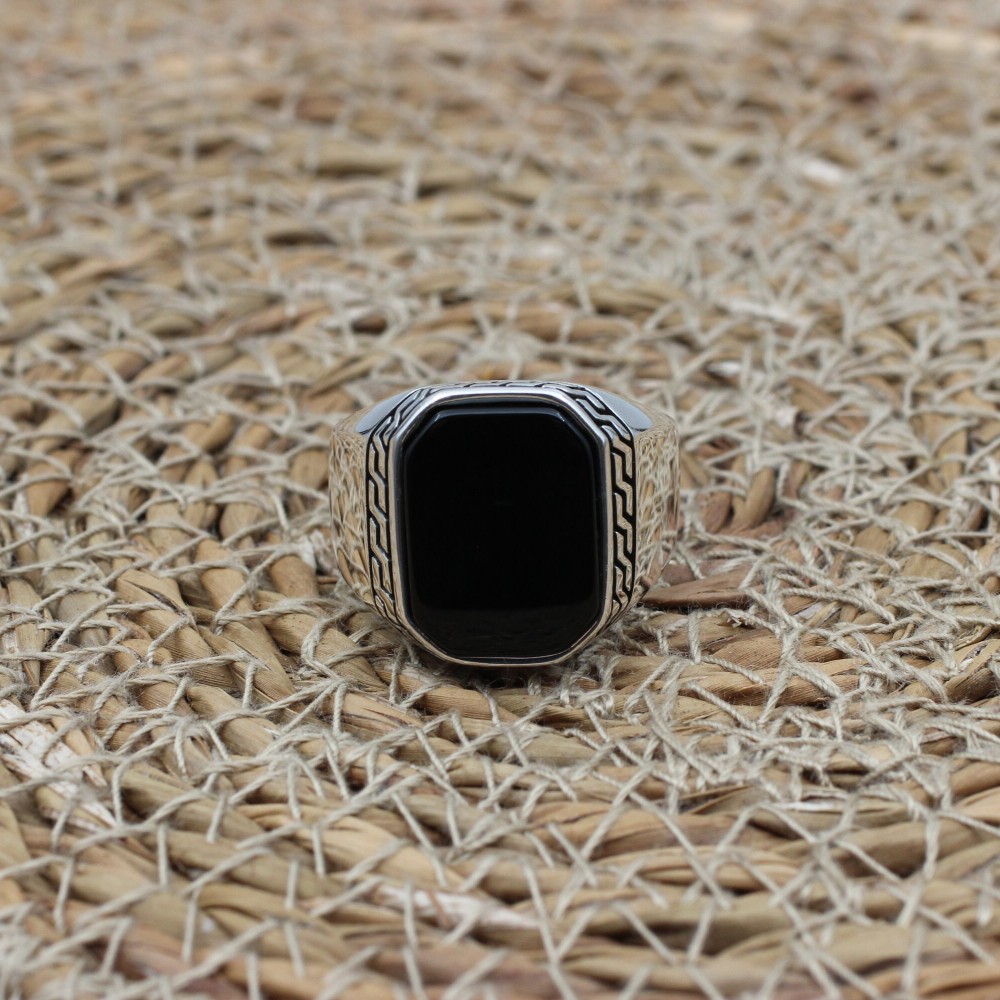 Handmade Silver Men's Ring, Onyx Men's Ring, Turkish Handmade Men's Ring, Men's Ring, Ottoman Mens Ring, Gift for Him, 925k Sterling Silver,