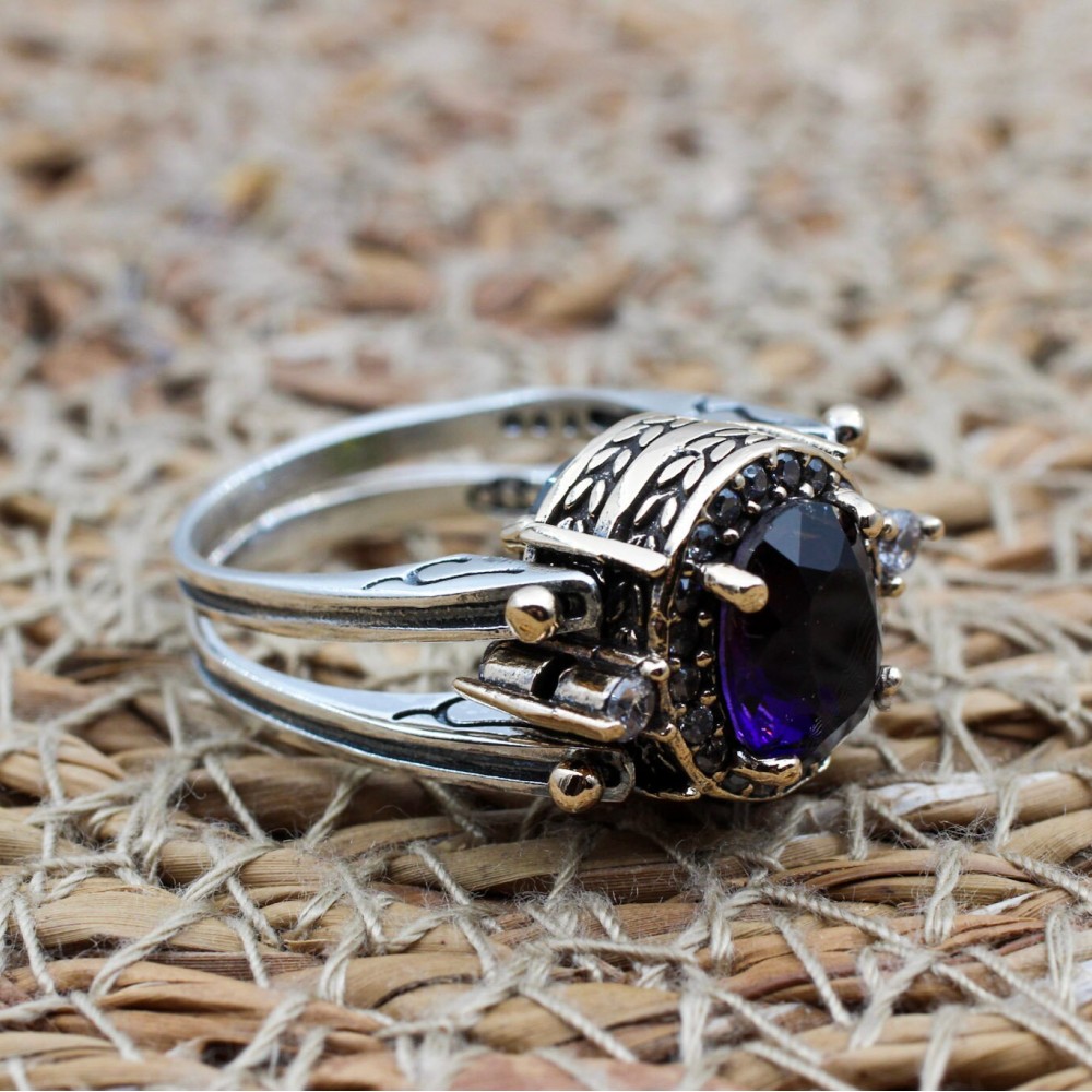 Two Stone Ladies Ring, Citrine Ladies Ring, Tourmaline Ring, Handmade Women Ring, Reversible Ring, Ottoman Women's Ring, 925 Sterling Silver Two Stone Ladies Ring, Citrine Ladies Ring, Tourmaline Ring, Handmade Women Ring, Reversible Ring, Ottoman Women's Ring, 925 Sterling Silver