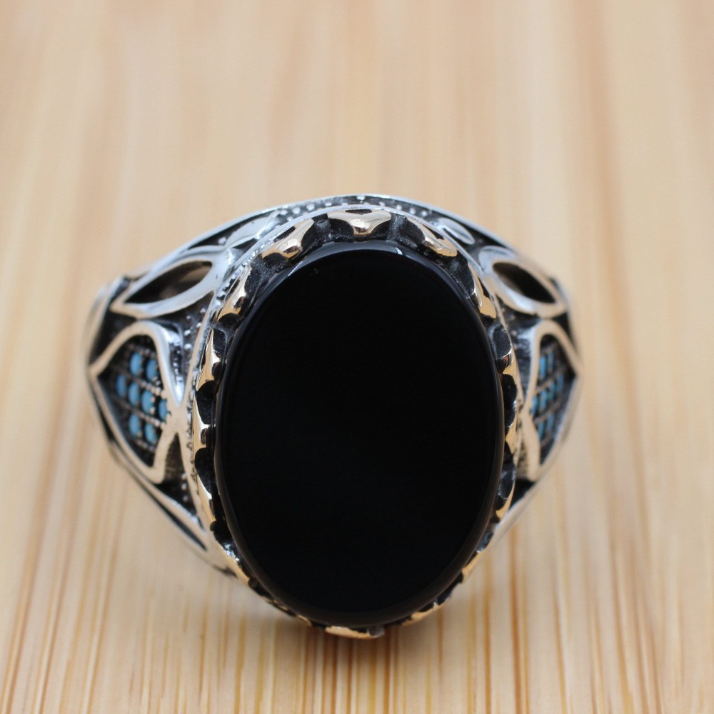 Men's Handmade Ring, Turkish Handmade Silver Men's Ring, Ottoman Men Ring, Onyx Ring, Men's Jewelry, Gift for Him, 925k Sterling Silver Ring
