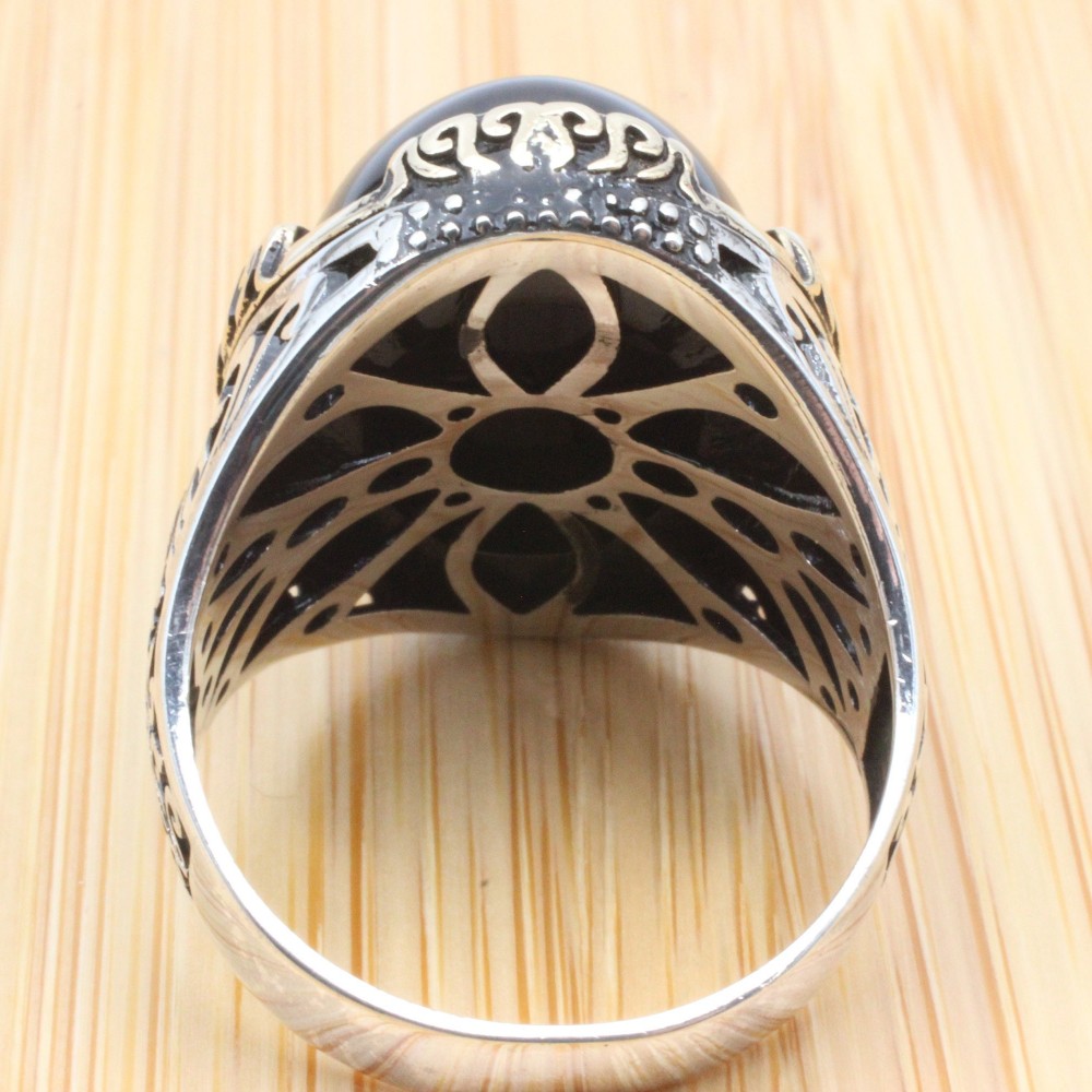 Onyx Ring, Handmade Mens Ring, Cubic Zircon Turkish Handmade Ring, Eagle Ring, Ottoman Ring, Men Jewelry, Gift for Him, 925k Sterling Silver