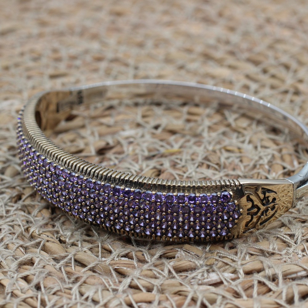 Amethyst Bracelet, Ottoman Bracelet, Handmade Bracelet, Bangle Cuff, Turkish Handmade, Bangle Bracelet, Gift for Her, 925k Sterling Silver