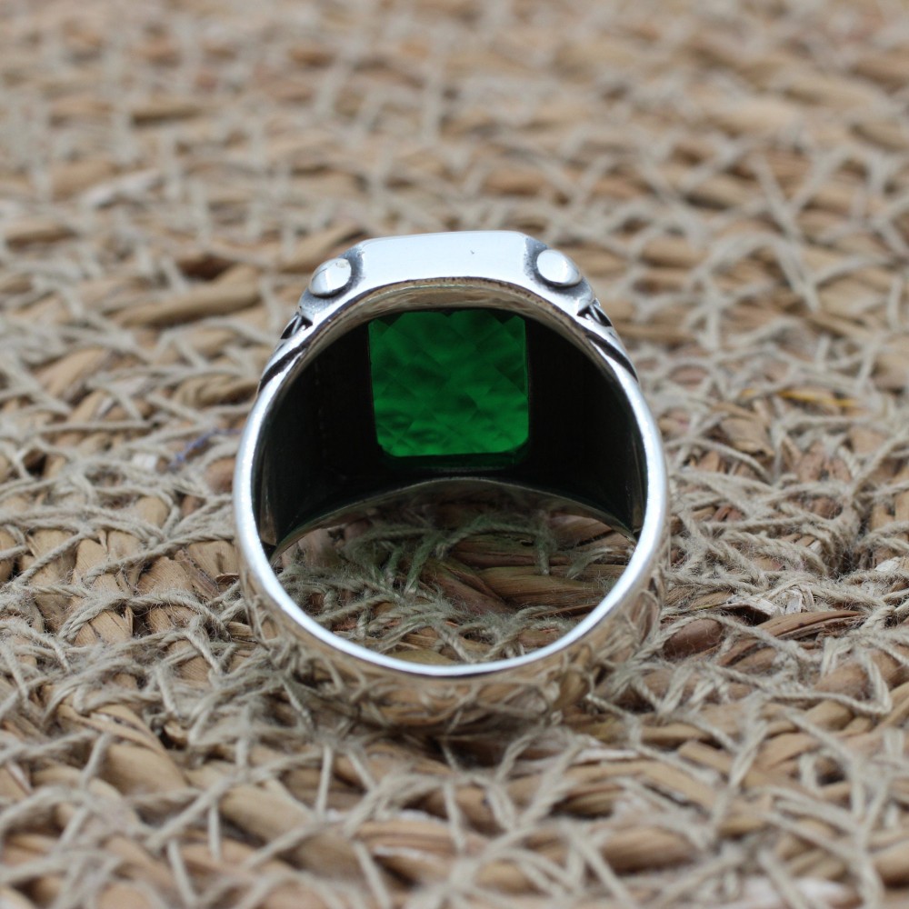 Emerald Men's Ring, Ottoman Men's Ring, Handmade Men's Ring, Turkish Handmade Men's Ring, Men's Jewelry, Gift for Him, 925 Sterling Silver