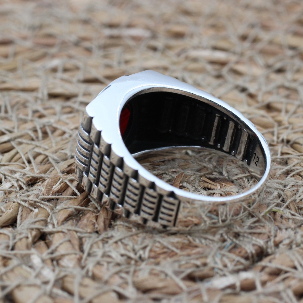 Ruby Men's Ring, Ottoman Men's Ring, Handmade Men's Ring, Turkish Handmade Men's Ring, Men's Jewelry, Gift for Him, 925 Sterling Silver