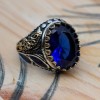 Sapphire Men Ring, Turkish Handmade Silver Men Ring, Mens Handmade Ring, Ottoman Ring, Men Jewelry, Gift for Him, 925k Sterling Silver Ring