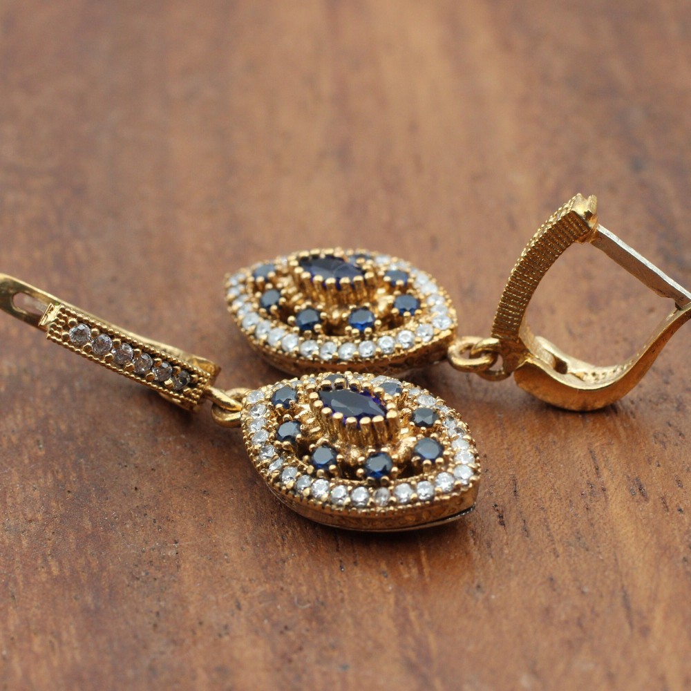 Sapphire Set, Authentic Set, Handmade Set Women, Turkish Handmade, Ladies Jewelry Set, Earring, Pendant, Ladies Set, 925k Sterling Silver