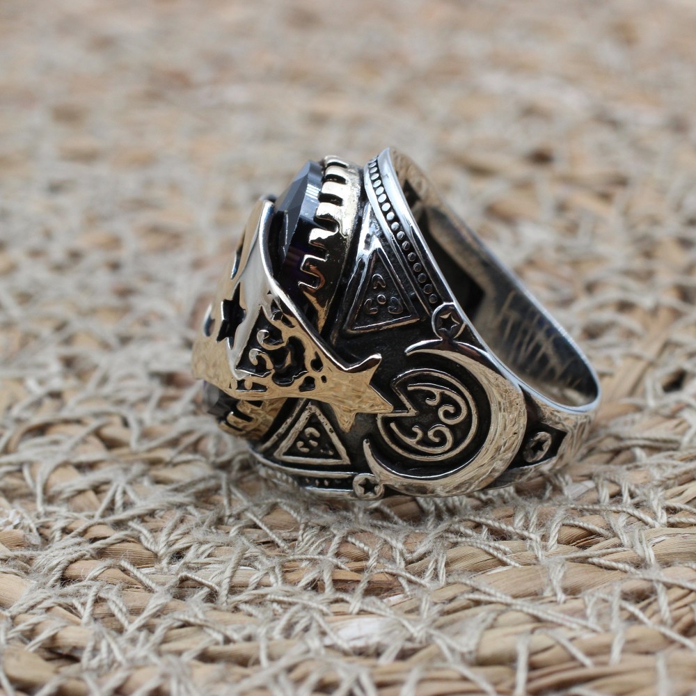 Amethyst Men's Ring, Mens Handmade Ring, Turkish Handmade Silver Men Ring, Ottoman Men Ring, Men Jewelry, Gift for Him, 925k Sterling Silver