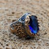 Sapphire Men's Ring, Tree Of Life Ring, Handmade Men's Ring, Turkish Handmade Men's Ring, Men's Jewelry, Gift for Him, 925 Sterling Silver