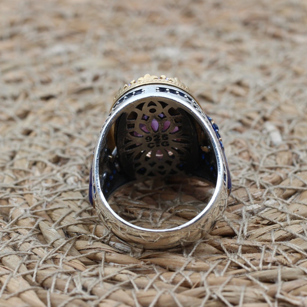 Amethyst Men's Ring, Mens Handmade Ring, Turkish Handmade Silver Men Ring, Ottoman Men Ring, Men Jewelry, Gift for Him, 925k Sterling Silver