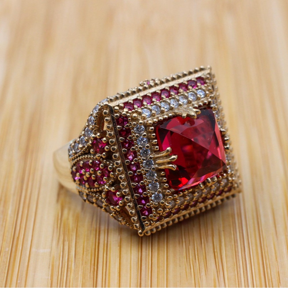 Ruby Ring, Handmade Women's Ring, Turkish Handmade Ring, Authentic Ring, Ottoman Ring, Ladies Ring, 925k Sterling Silver, Gift For Her,