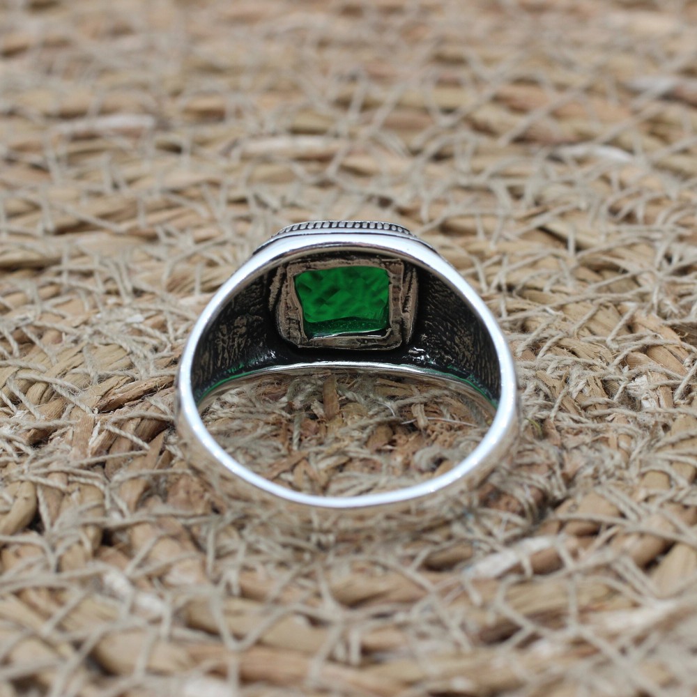 Emerald Men's Ring, Ottoman Men's Ring, Handmade Men's Ring, Turkish Handmade Men's Ring, Men's Jewelry, Gift for Him, 925 Sterling Silver Emerald Men's Ring, Ottoman Men's Ring, Handmade Men's Ring, Turkish Handmade Men's Ring, Men's Jewelry, Gift for Him, 925 Sterling Silver