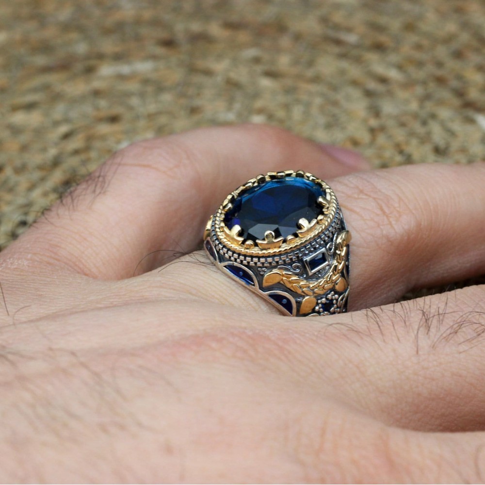 Turkish Handmade Silver Men Ring, Mens Handmade Ring, Ottoman Ring, Sapphire Ring, Men's Jewelry, Gift for Him, 925k Sterling Silver Ring Turkish Handmade Silver Men Ring, Mens Handmade Ring, Ottoman Ring, Sapphire Ring, Men's Jewelry, Gift for Him, 925k Sterling Silver Ring