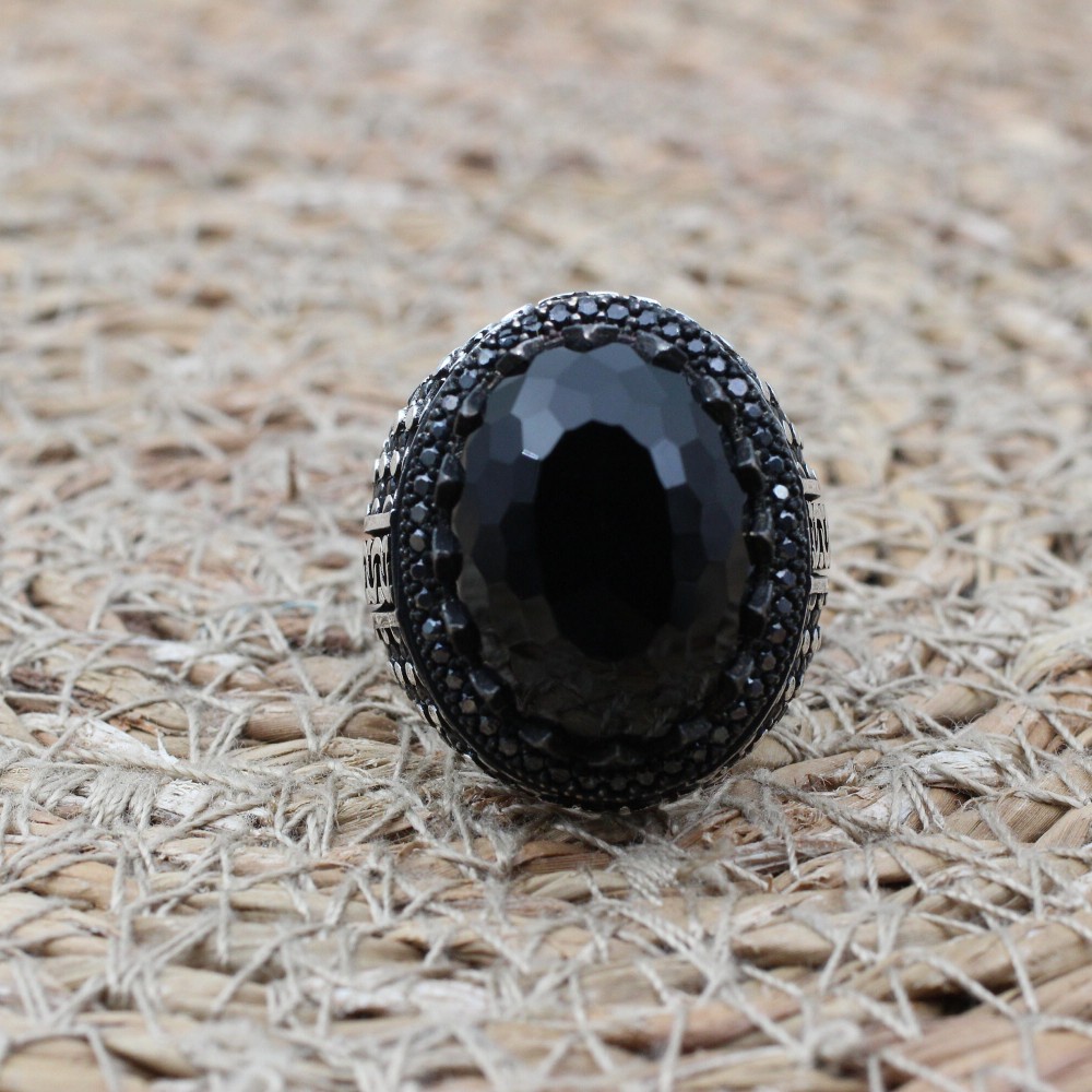 Handmade Silver Men's Ring, Onyx Men's Ring, Turkish Handmade Men's Ring, Men's Ring, Ottoman Mens Ring, Gift for Him, 925k Sterling Silver,