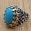 Turquoise Men's Ring, Handmade Ring, Turkish Handmade Silver Men's Ring, Ottoman Ring, Yemeni Ring, Gift for Him, 925k Sterling Silver Ring
