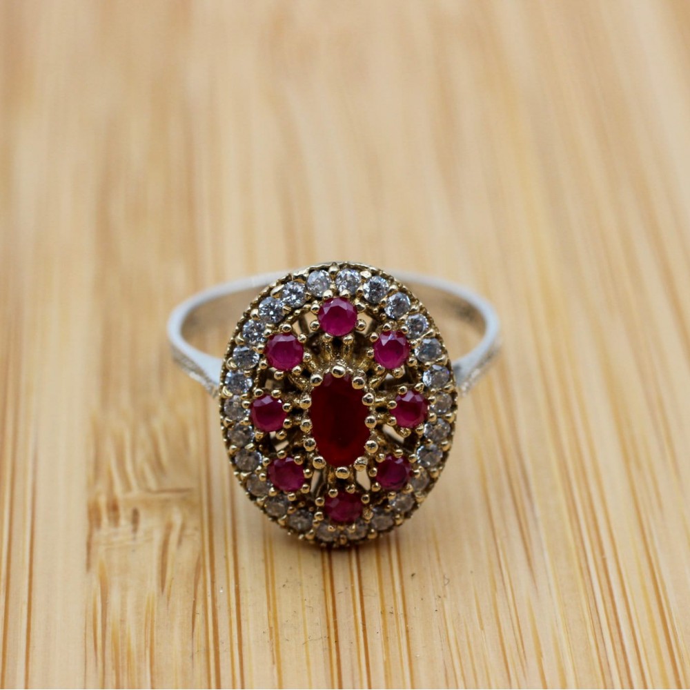 Ruby Ring, Handmade Women's Ring, Turkish Handmade Ring, Authentic Ring, Ottoman Ring, Ladies Ring, 925k Sterling Silver, Gift For Her,