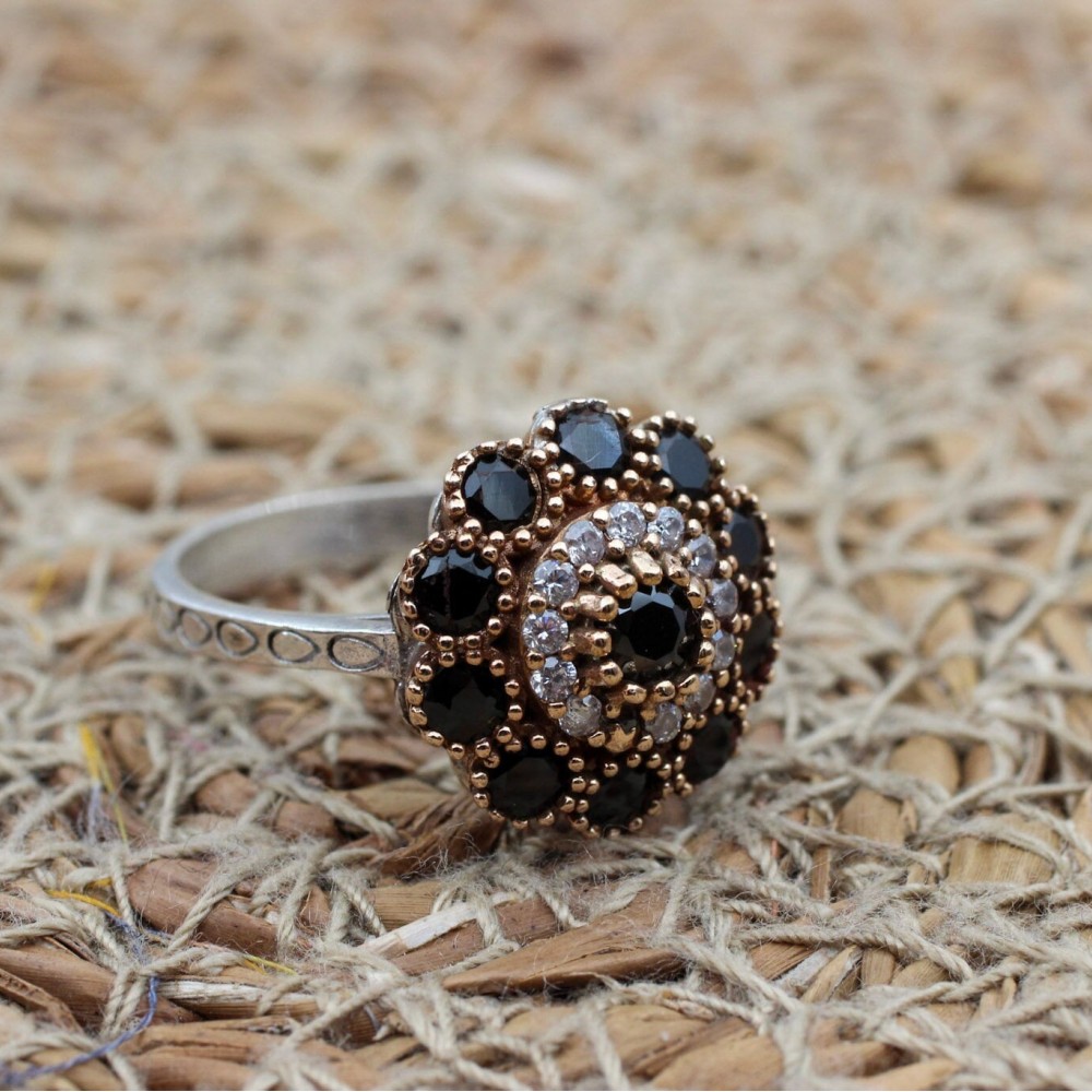 Onyx Ring, Handmade Women's Ring, Authentic Ring, Turkish Ring, Ottoman Women's Ring, Ladies Ring, 925k Sterling Silver Ring, Cubic Zirconia