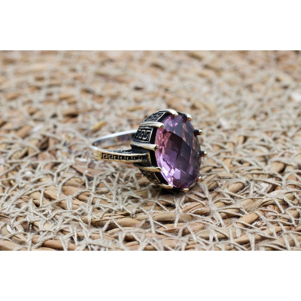 Amethyst Ring, Handmade Women's Ring, Turkish Handmade, Silver Ladies Ring, Ottoman Ring, Authentic, Ladies Ring, 925k Sterling Silver Ring,