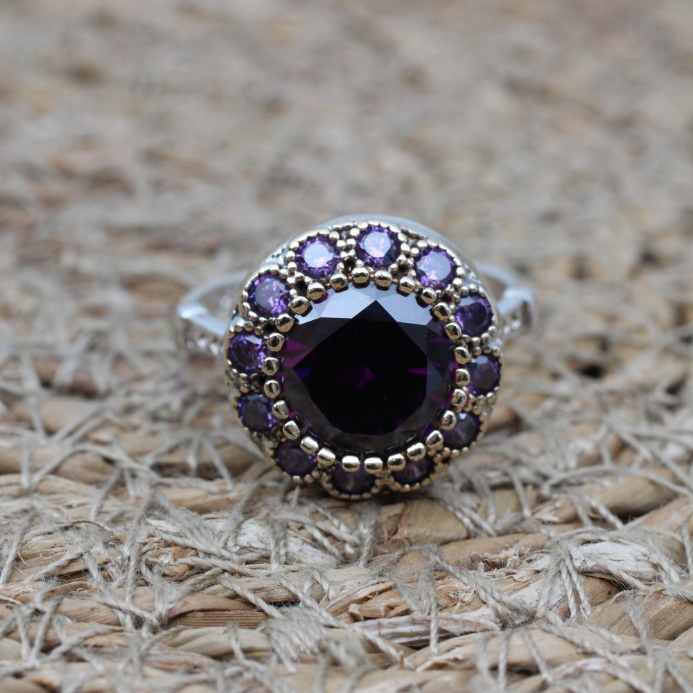 Amethyst Ring, Handmade Women's Ring, Turkish Handmade, Silver Ladies Ring, Ottoman Ring, Authentic, Ladies Ring, 925k Sterling Silver Ring,