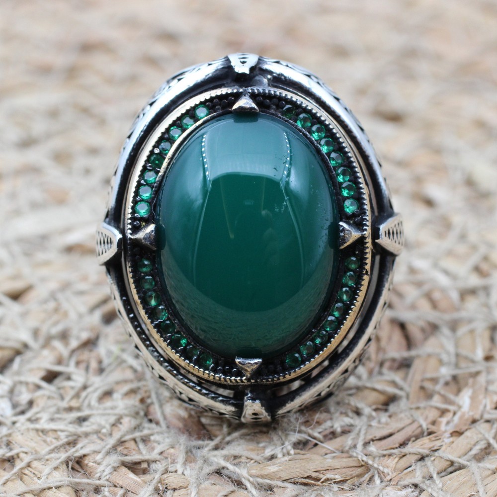 Turkish Handmade Silver Mens Ring, Men's Agate Ring, Handmade Ring, Ottoman Men Ring, Men's Jewelry, Gift for Him, 925k Sterling Silver Ring