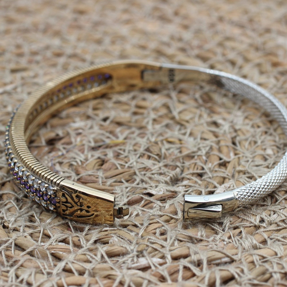 Amethyst Bracelet, Ottoman Bracelet, Handmade Bracelet, Bangle Cuff, Turkish Handmade, Bangle Bracelet, Gift for Her, 925k Sterling Silver