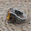 Men's Handmade Ring, Men Chain Model Ring, Citrine Men's Ring, Ottoman Men's Ring, Men's Jewelry, Gift for Him, 925k Sterling Silver Ring