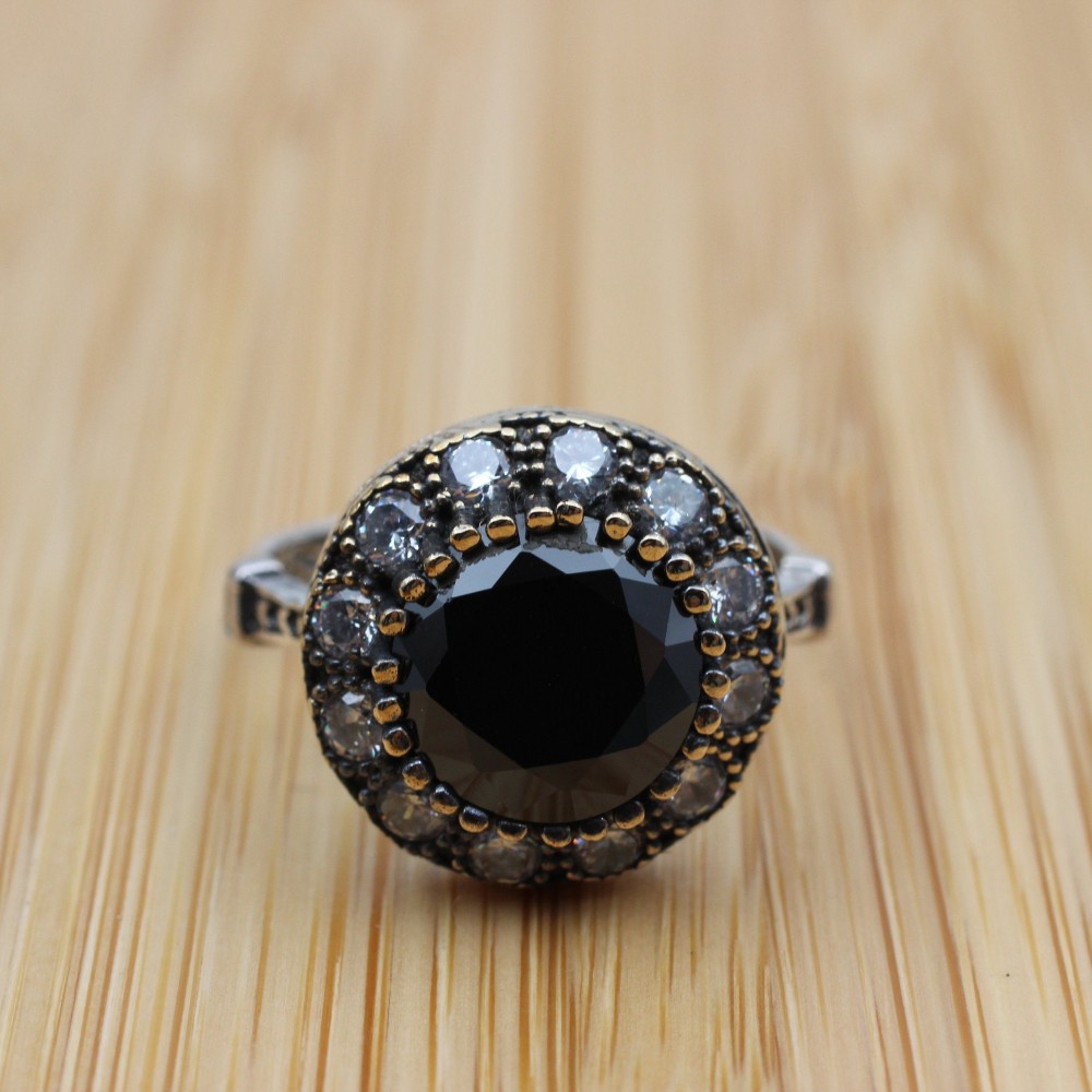 Onyx Ring, Handmade Women's Ring, Authentic Ring, Turkish Ring, Ottoman Women's Ring, Ladies Ring, 925k Sterling Silver Ring, Zircon Ring,