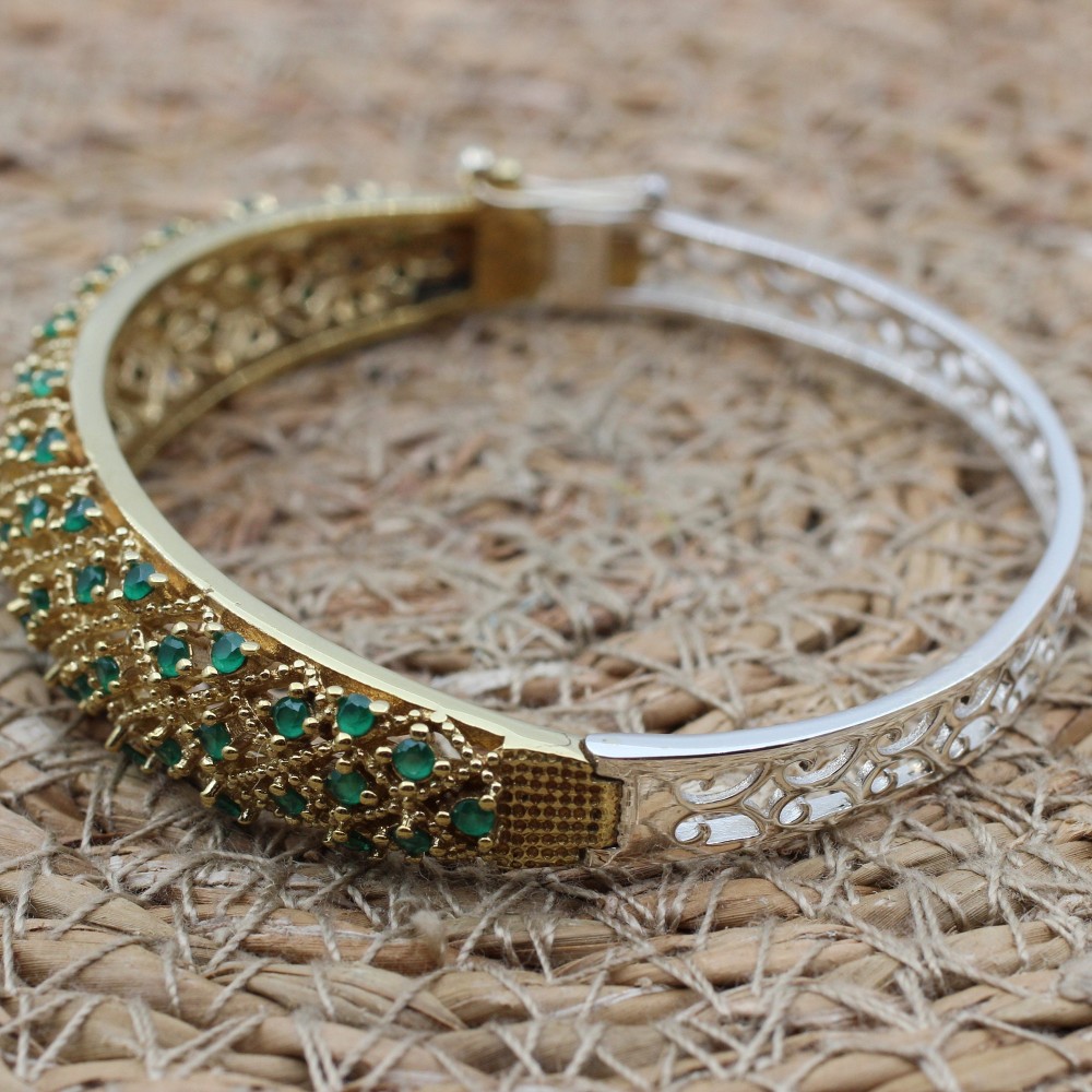 Emerald Bracelet, Ottoman Bracelet, Handmade Bracelet, Bangle Cuff, Turkish Handmade, Bangle Bracelet, Gift for Her, 925k Sterling Silver,