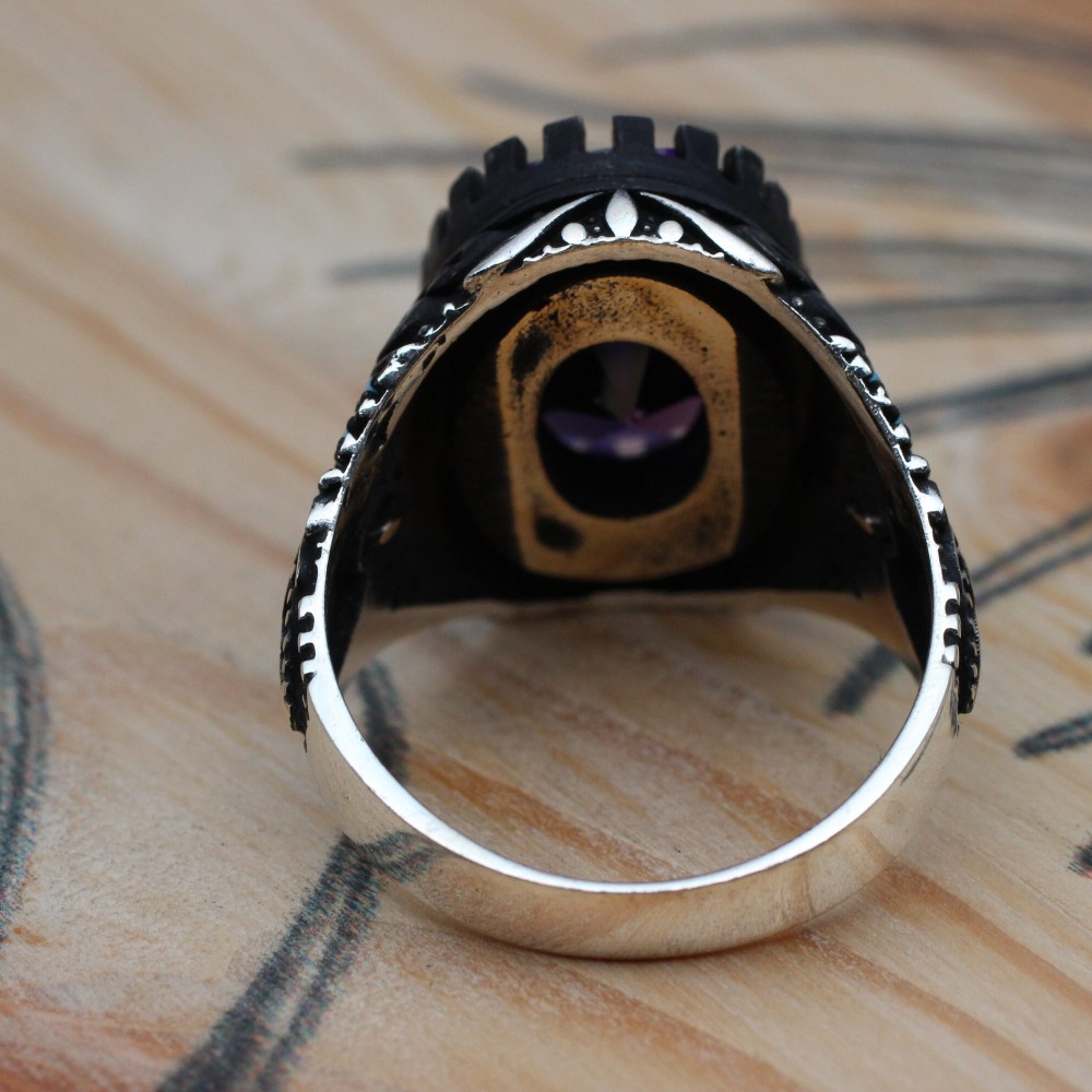 Amethyst Men's Ring, Mens Handmade Ring, Turkish Handmade Silver Men Ring, Ottoman Men Ring, Men Jewelry, Gift for Him, 925k Sterling Silver