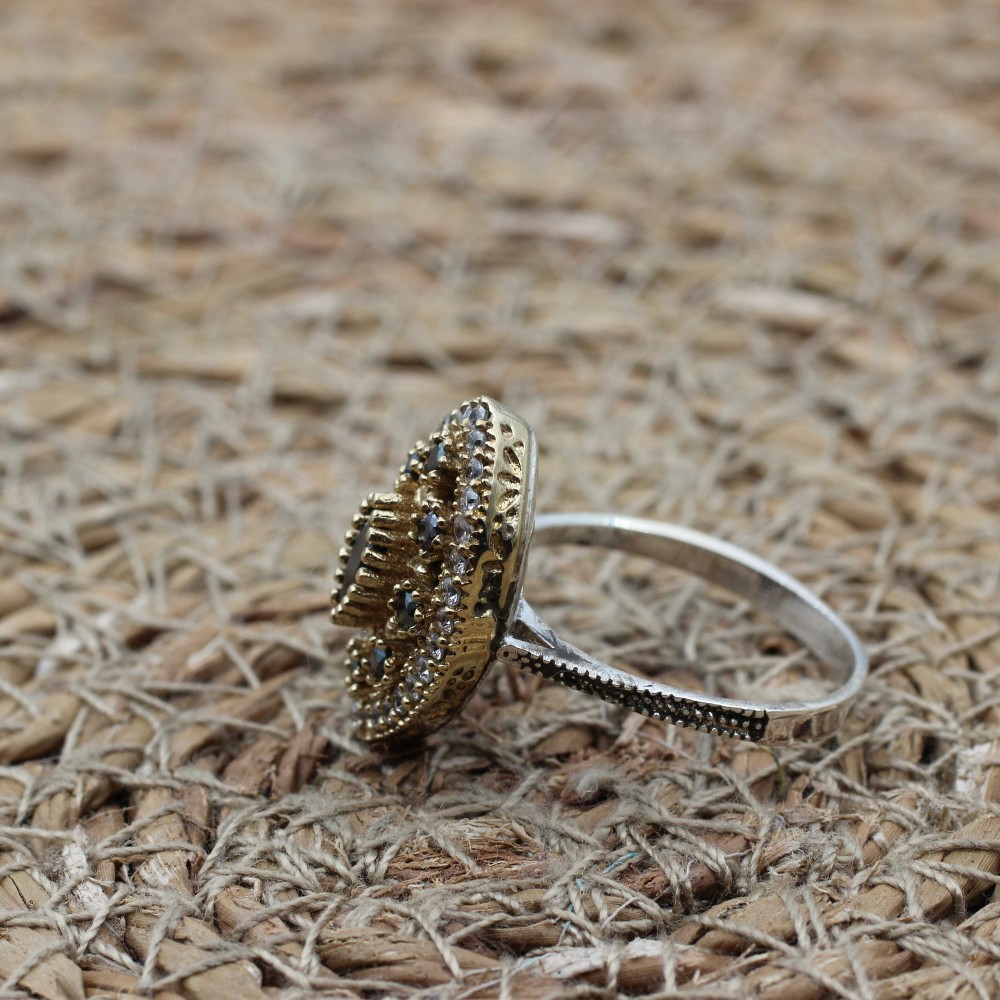 Onyx Ring, Handmade Women's Ring, Authentic Ring, Turkish Ring, Ottoman Women's Ring, Ladies Ring, 925k Sterling Silver Ring, Cubic Zirconia