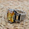 Men's Handmade Ring, Turkish Handmade Ring, Citrine Men's Ring, Ottoman Men's Ring, Men's Jewelry, Gift for Him, 925k Sterling Silver Ring