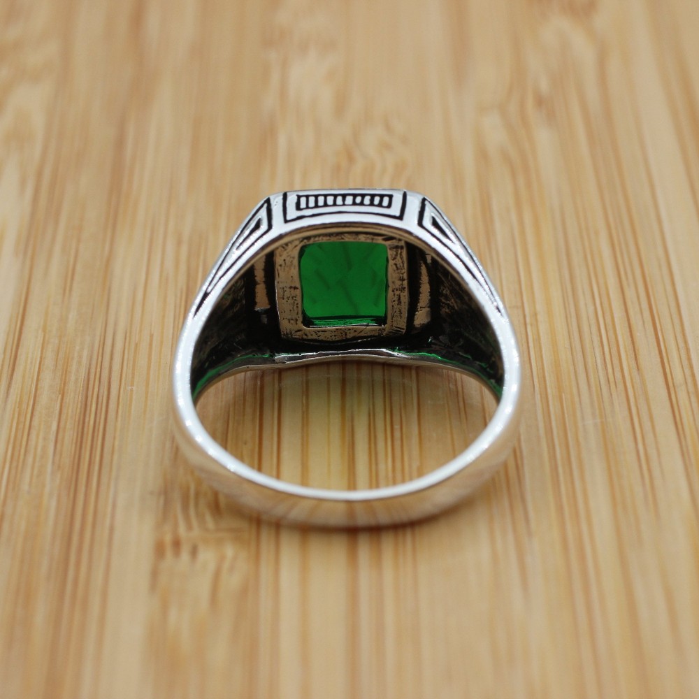 Emerald Men's Ring, Ottoman Men's Ring, Handmade Men's Ring, Turkish Handmade Men's Ring, Men's Jewelry, Gift for Him, 925 Sterling Silver