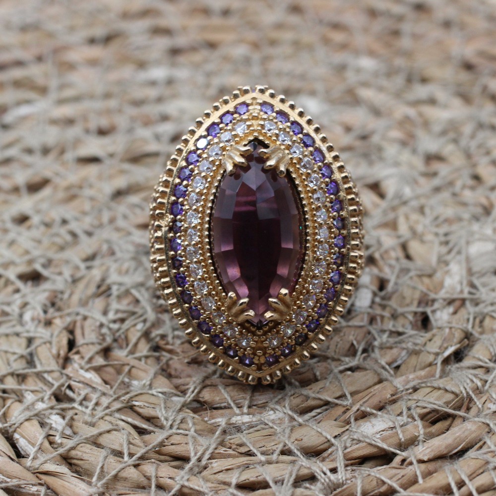 Amethyst Ring, Handmade Women's Ring, Turkish Handmade, Silver Ladies Ring, Ottoman Ring, Authentic, Ladies Ring, 925k Sterling Silver Ring,