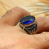 Sapphire Men Ring, Turkish Handmade Silver Men Ring, Mens Handmade Ring, Ottoman Ring, Men Jewelry, Gift for Him, 925k Sterling Silver Ring