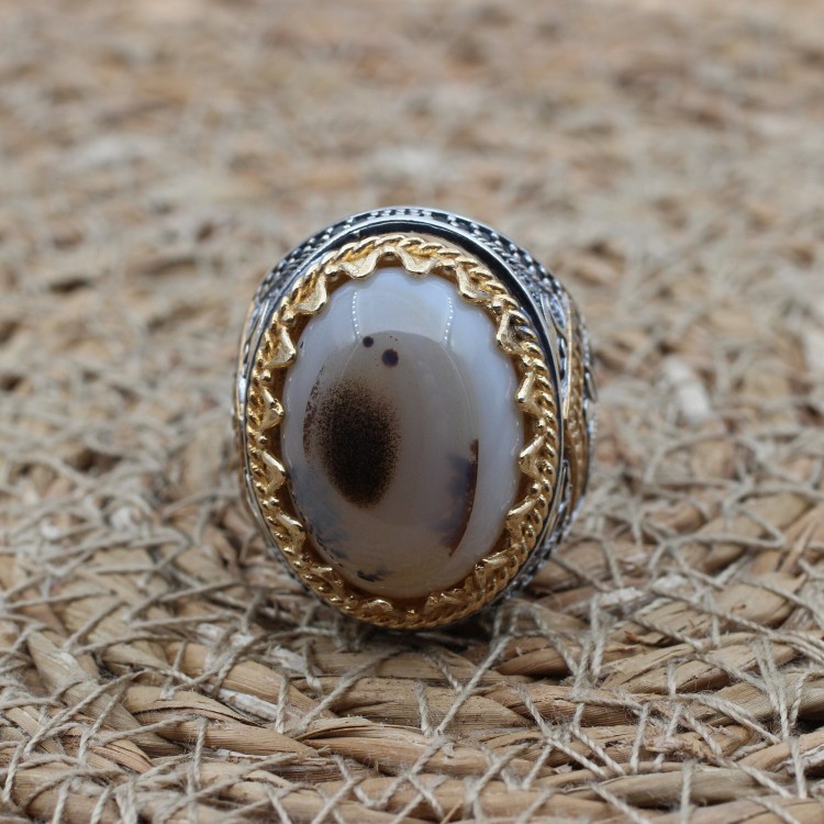 Agate Men's Ring, Handmade Men's Ring, Turkish Handmade Silver Ring, Ottoman Mens Ring, Mens Jewelry, Gift for Him, 925 Sterling Silver Ring
