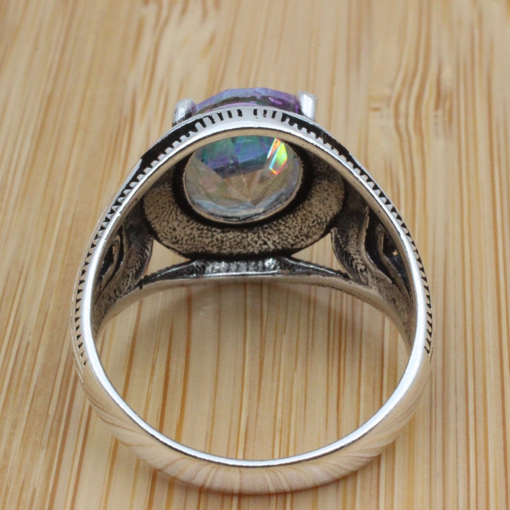 Mystic Topaz Ring, Handmade Ring, Turkish Handmade Silver Men Ring, Mystic Topaz Ring, Men's Jewelry, Gift for Him, 925k Sterling Silver