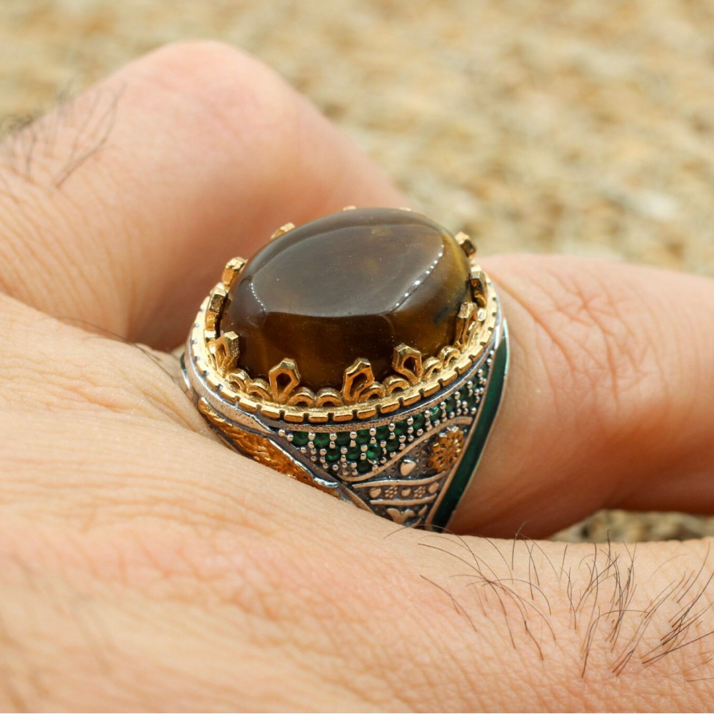 Tiger Eye Men's Ring, Ottoman Men's Ring, Handmade Men's Ring, Turkish Handmade Men's Ring, Men's Jewelry, Gift for Him, 925 Sterling Silver Tiger Eye Men's Ring, Ottoman Men's Ring, Handmade Men's Ring, Turkish Handmade Men's Ring, Men's Jewelry, Gift for Him, 925 Sterling Silver