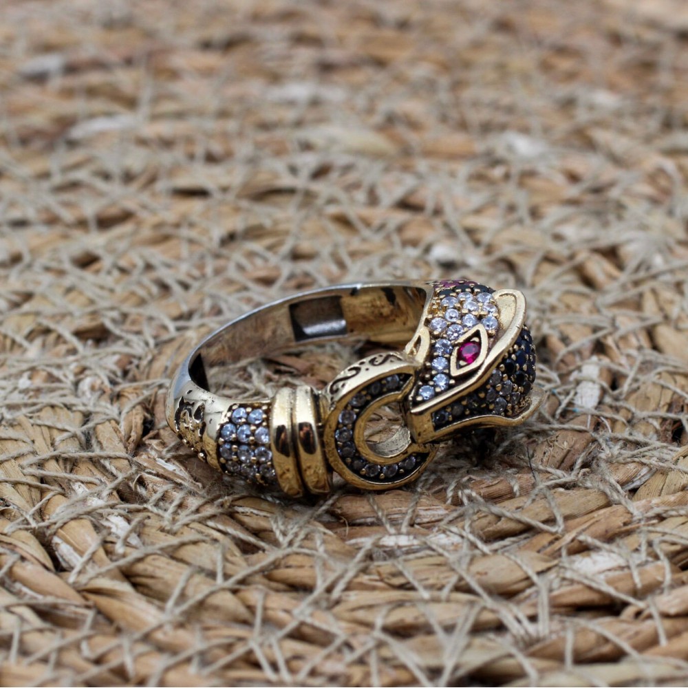 Leopard Tiger Ring, Handmade Women's Ring, Tiger Ring, Turkish Handmade Ring, Ottoman Women Ring, Ladies Ring, 925k Sterling Silver, Tiger,