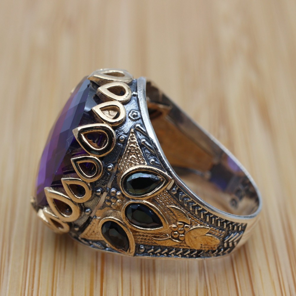 Men's Handmade Ring, Yemeni Ring, Amethyst Ring, Turkish Handmade Silver Men Ring, Ottoman Men Ring, Gift for Him, 925k Sterling Silver Ring