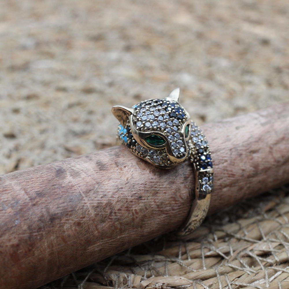 Leopard Tiger Ring, Handmade Women's Ring, Tiger Ring, Turkish Handmade Ring, Ottoman Women Ring, Ladies Ring, 925k Sterling Silver, Tiger,