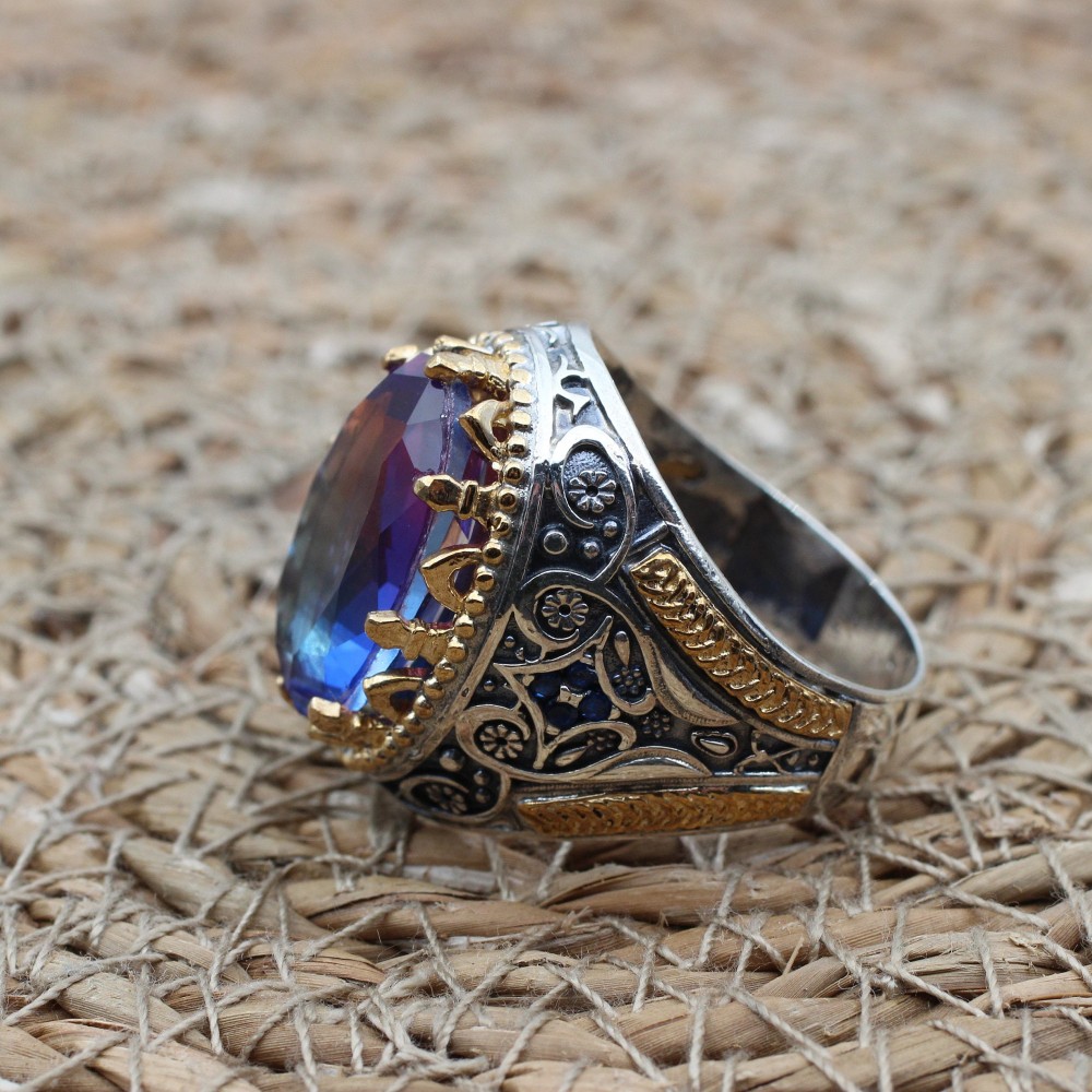 Tourmaline Men's Ring, Men's Handmade Ring, Turkish Handmade Ring, Ottoman  Men's Ring, Men's Jewelry, Gift for Him, 925k Sterling Silver