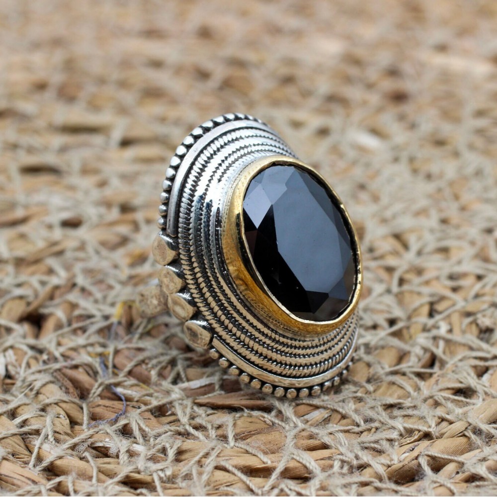 Onyx Ring, Handmade Women's Ring, Authentic Ring, Turkish Ring, Ottoman Women's Ring, Ladies Ring, 925k Sterling Silver Ring, Cubic Zirconia