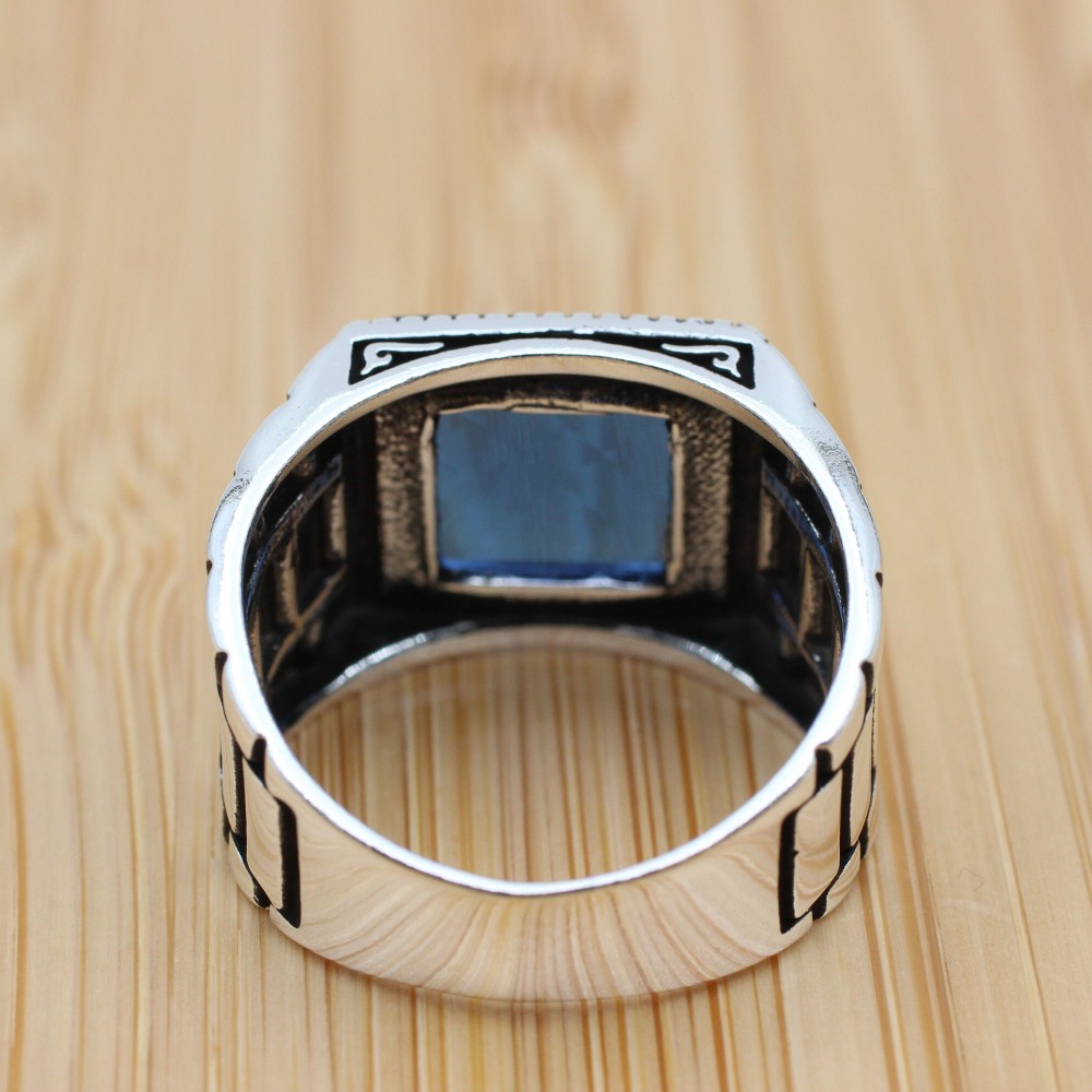 Turkish Handmade Silver Men Ring, Mens Handmade Ring, Ottoman Ring, Sapphire Ring, Men's Jewelry, Gift for Him, 925k Sterling Silver Ring