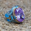 Amethyst Men's Ring, Mens Handmade Ring, Turkish Handmade Silver Men Ring, Ottoman Men Ring, Men Jewelry, Gift for Him, 925k Sterling Silver