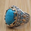 Turquoise Men's Ring, Handmade Ring, Turkish Handmade Silver Men's Ring, Ottoman Ring, Yemeni Ring, Gift for Him, 925k Sterling Silver Ring,