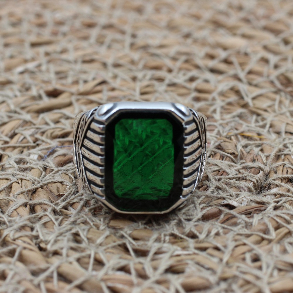Emerald Men's Ring, Ottoman Men's Ring, Handmade Men's Ring, Turkish Handmade Men's Ring, Men's Jewelry, Gift for Him, 925 Sterling Silver