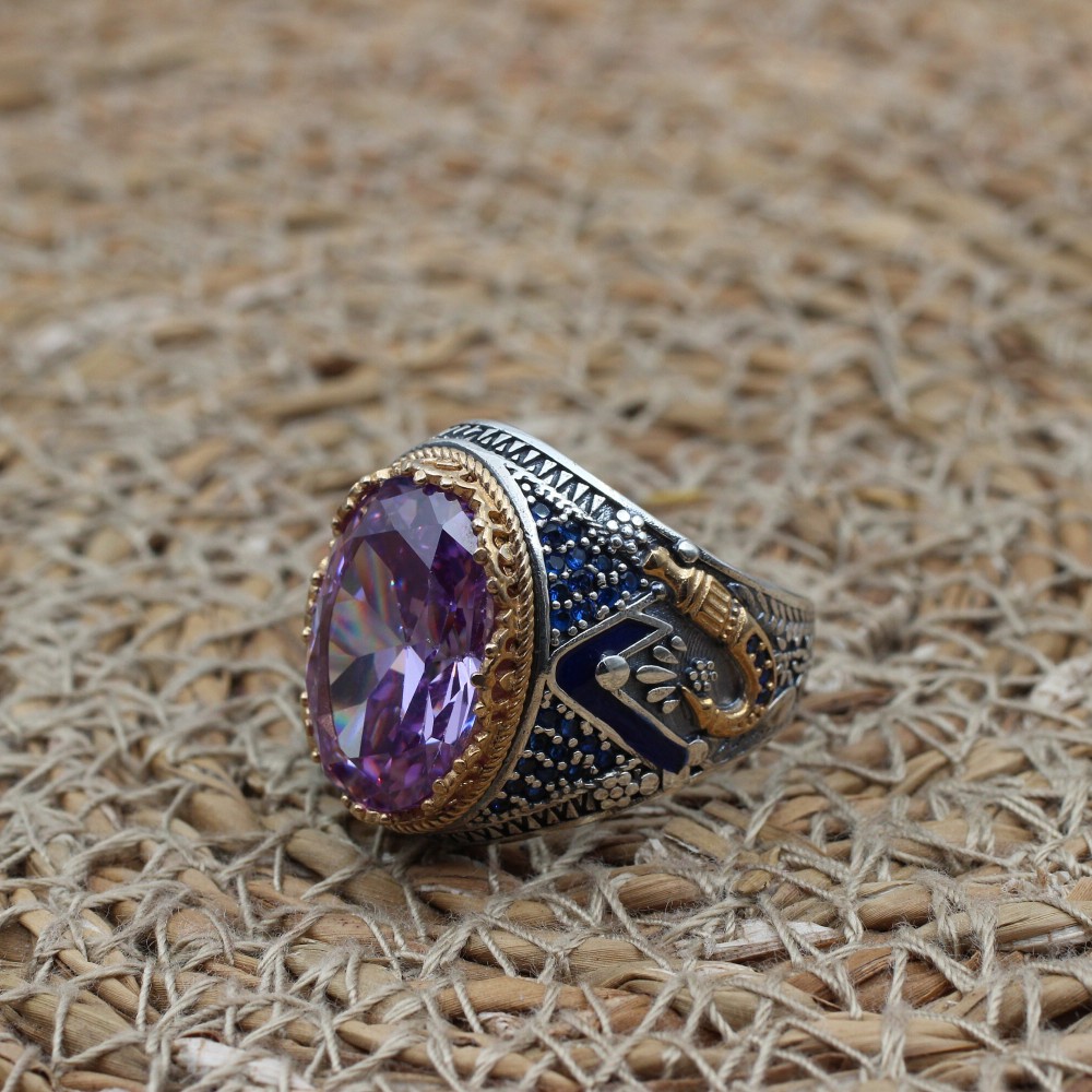 Amethyst Men's Ring, Mens Handmade Ring, Turkish Handmade Silver Men Ring, Ottoman Men Ring, Men Jewelry, Gift for Him, 925k Sterling Silver