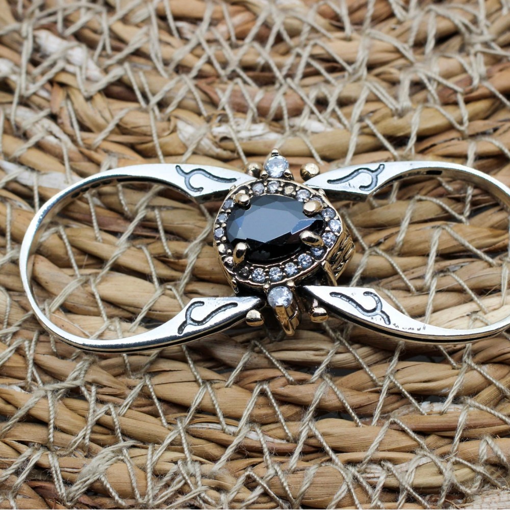 Onyx Ladies Ring, Two Stone Ladies Ring, Zircon Ring, Handmade Women Ring, Reversible Ring, Ottoman Women's Ring, 925 Sterling Silver,