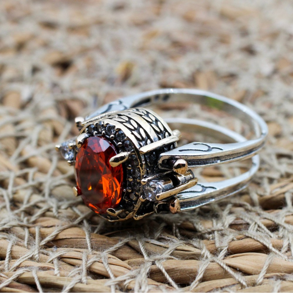 Paraiba Ladies Ring, Two Stone Ladies Ring, Ruby Ring, Handmade Women Ring, Reversible Ring, Ottoman Women's Ring, 925 Sterling Silver,