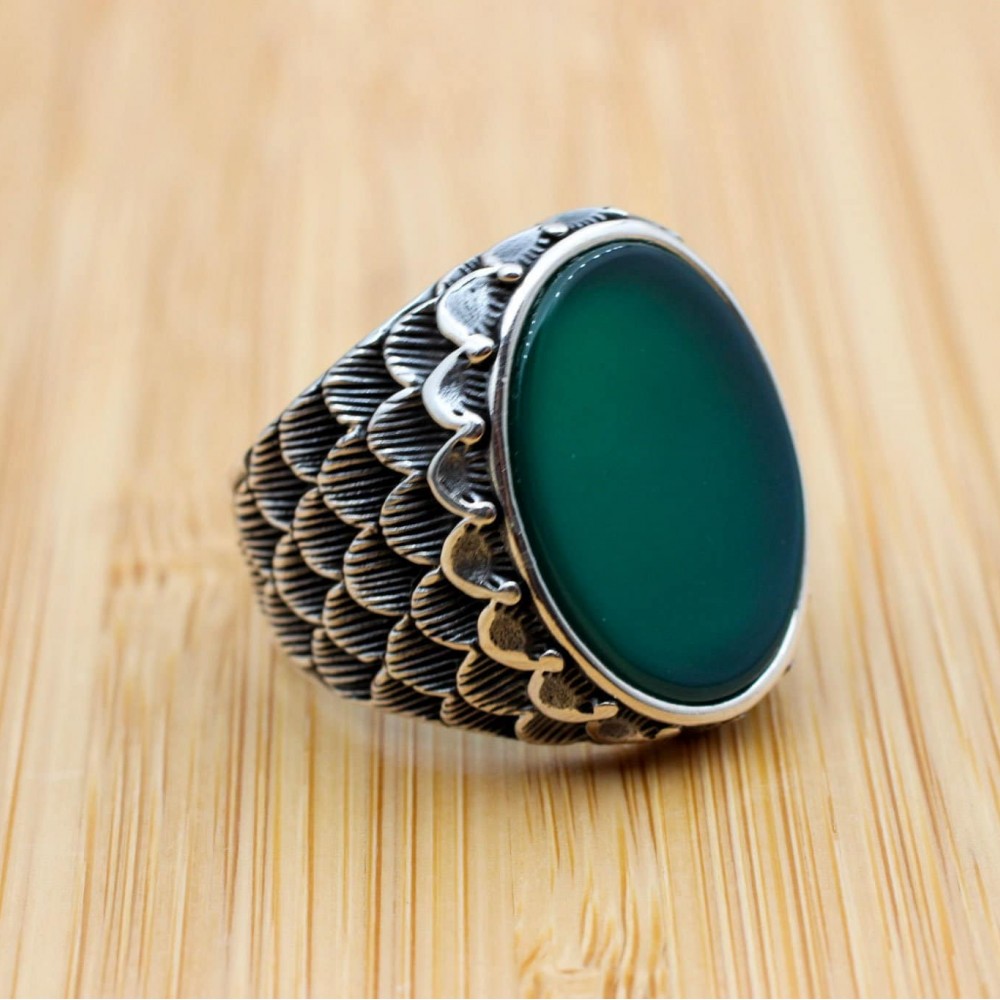 Men's Agate Ring, Handmade Ring, Turkish Handmade Silver Men Ring, Ottoman Men Ring, Men's Jewelry, Gift for Him, 925k Sterling Silver Ring