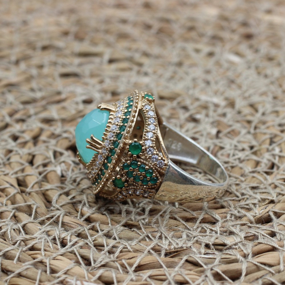 Turkish Handmade Ring, Silver Ladies Ring, Handmade Women Ring, Ottoman Women Ring, Jade Topaz Ring, Ladies Ring, 925k Sterling Silver Ring,