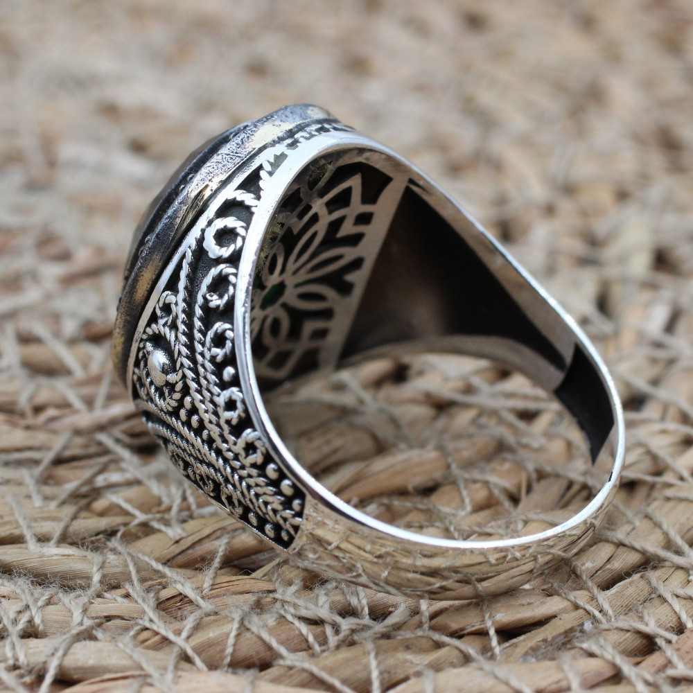 Emerald Men's Ring, Ottoman Men's Ring, Handmade Men's Ring, Turkish Handmade Men's Ring, Men's Jewelry, Gift for Him, 925 Sterling Silver